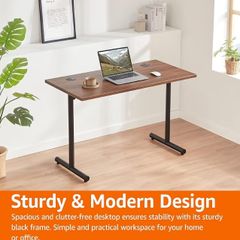 Office Computer Desk, Walnut Desktop and Black Frame, Rectangular, Simple Assembly, 120 x 60 x 73.6 cm