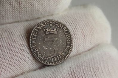 William of Orange and Mary 1689 Silver Three Pence 3d