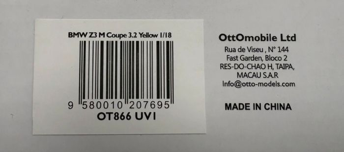 BMW Z3 M Coupe 3.2 Ottomobile - 1/18 - New In Box