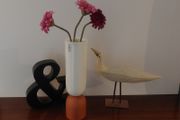 Fabulous Ceramic and Wood "TWO" Vase by the Danish Design Company Kristina Dam Studio, Copenhagen, Excellent Condition, Monochromatic Scandi Minimalism at its Best