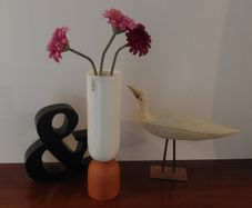 Fabulous Ceramic and Wood "TWO" Vase by the Danish Design Company Kristina Dam Studio, Copenhagen, Excellent Condition, Monochromatic Scandi Minimalism at its Best