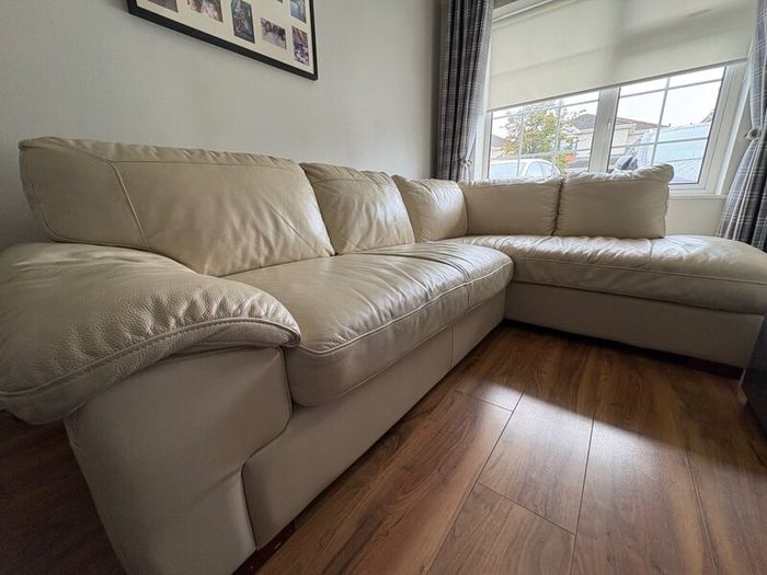 Cream leather left hand corner Sofa