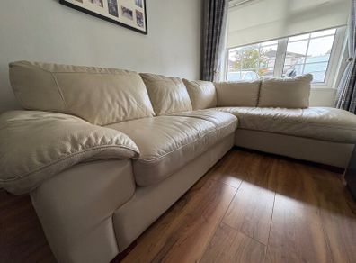Cream leather left hand corner Sofa