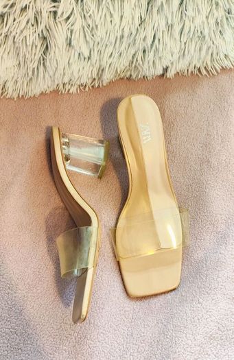 Zara Women Vinyl Mules with Methacrylate Heels Size 39