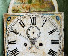 Antique Hand Painted Enamel Clock Face- Victorian Salvaged Grandfather Clock ( complete, looks like it's working)