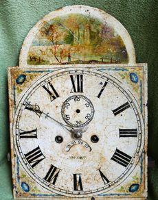 Antique Hand Painted Enamel Clock Face- Victorian Salvaged Grandfather Clock ( complete, looks like it's working)