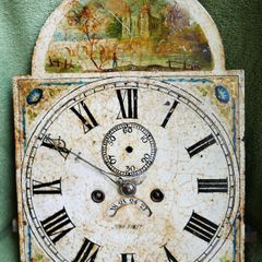 Antique Hand Painted Enamel Clock Face- Victorian Salvaged Grandfather Clock ( complete, looks like it's working)