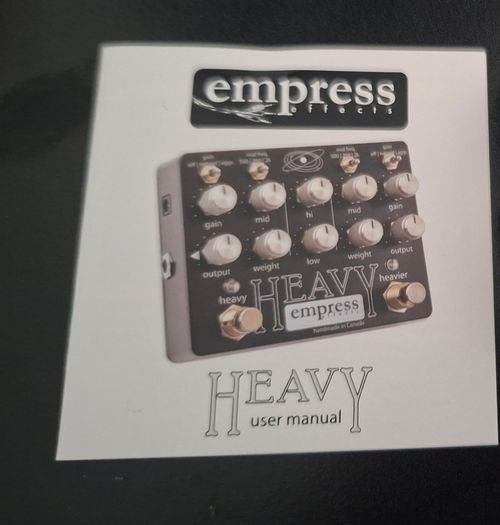 Heavy Empress, distortion guitar pedal and power source.