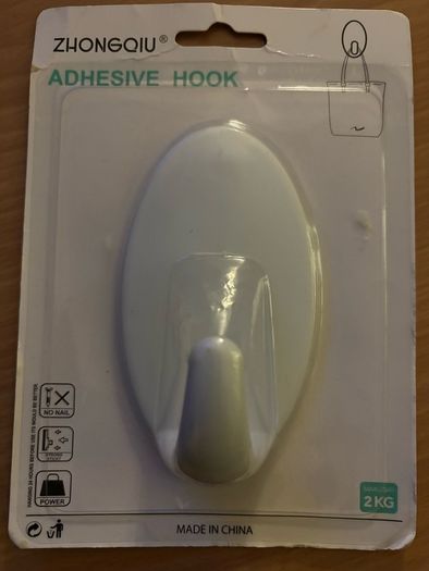 Hook with self adhesive holds 2kg