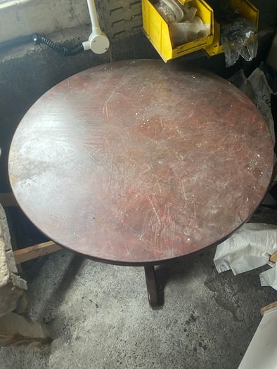 Round pedestal side table - dark wood finish