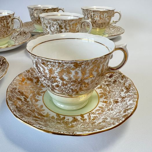 Rare Colclough Gold Harlequin 6605 Tea set vintage