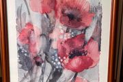 Framed watercolour painting of poppies
