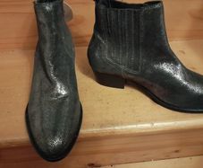 Leather Osprey ankle boots. Unusual grey shiny boots.  Genuine leather
