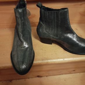 Leather Osprey ankle boots. Unusual grey shiny boots.  Genuine leather