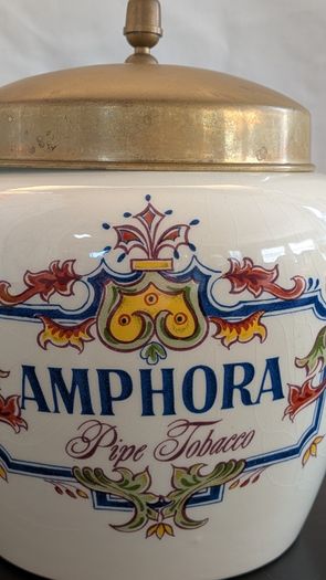 Zenith Gouda 1749 Amphora Pipe Tobacco Jar Humidor Brass Lid Holland c1950