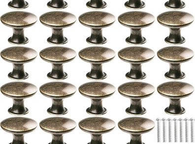 24 Pcs Cabinet Door Knobs Bronze Drawer Knobs with Screws Round Cupboard Handles Mushroom Shape Knobs Vintage Pull Handles for Kitchen Furniture Dresser Wardrobe Diameter 30mm