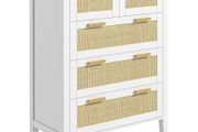 5-Drawer Dresser Solid Wood Handles Metal Slides for Office Living Room Bedroom 77 x 37 x 104 cm White