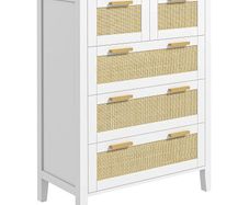 5-Drawer Dresser Solid Wood Handles Metal Slides for Office Living Room Bedroom 77 x 37 x 104 cm White