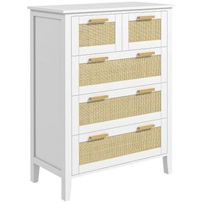 5-Drawer Dresser Solid Wood Handles Metal Slides for Office Living Room Bedroom 77 x 37 x 104 cm White