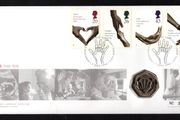 1998 Great Britain 50th Anniversary of National Health Service (NHS) Philatelic Numismatic Cover (PNC) Cover including 50p Coin &amp; Commemorative Stamp Set