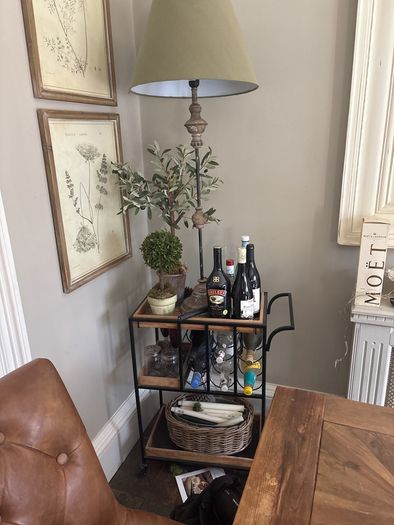 Drinks trolley with lamp and one topiary tree