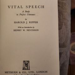 Vital Speech. A Study In Perfect Utterance. By Harold J. Ripper. 1950 Second Edition Hardback In Good Condition. See Photos For Same.