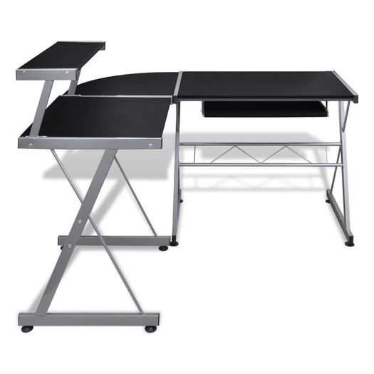 Computer Desk with Pull-out Keyboard Tray L-shaped Black