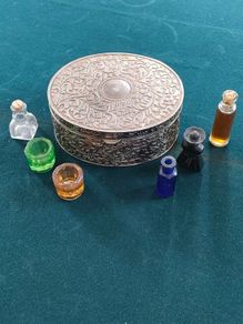 Vintage chased jewellery box and bottles