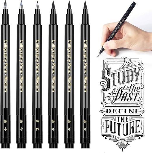 Calligraphy Pens Calligraphy set for Beginners Brush Pens - APOGO 6 Pack Caligraphy Beginners set Caligraphy Pens for Writing, Calligraphy Book, Bullet Journal Accessories, Black Pen Art Writing pens