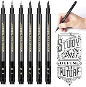 Calligraphy Pens Calligraphy set for Beginners Brush Pens - APOGO 6 Pack Caligraphy Beginners set Caligraphy Pens for Writing, Calligraphy Book, Bullet Journal Accessories, Black Pen Art Writing pens