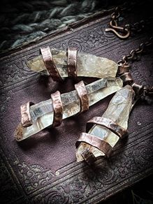 Copper Wrapped around three Stunning Tangerine Quartz Crystals on a Chunky Copper Chain Necklace with Handmade Copper Clasp