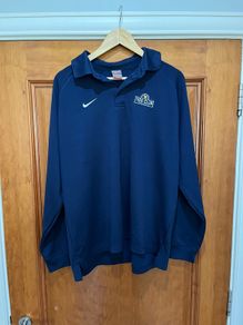 VTG Nike Long Sleeve Polo Shirt Rare WVU 1100 Club Size L Blue\Navy