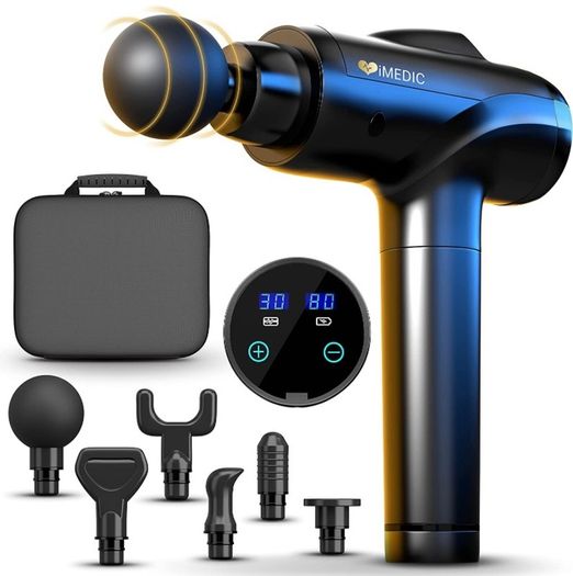 Premium Muscle Massage Gun Deep Tissue Muscle Massager - 30 Speeds High Speed Handheld Percussion Massager - LCD Touch Screen - 6 Massage Heads (FREE POSTAGE)