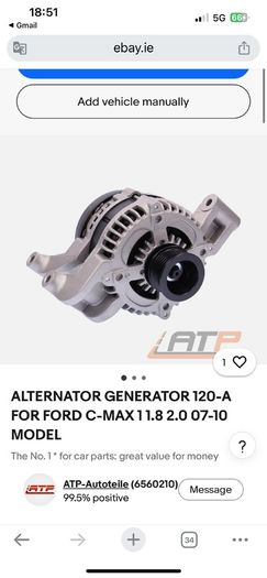 Alternator Generator 120-a For Ford C-max 11.8 2.0 07-10 Model