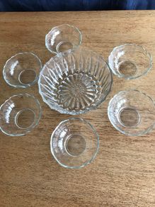 Vintage Glass Desert Bowl including 6 small bowls