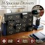 Cabinet with Drawers - 16 Vintage Drawers, Card Catalog Cabinet, Black Wooden Image 7