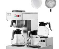 12 Cups Commercial Drip Coffee Maker, Coffee Maker Machine with 3 Glass Carafes and 3 Warmer