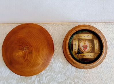 Antique French Turned Wood & Incased in Glass Reglious Travel Relic Box