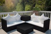 4 Piece Garden Lounge Set with Cushions Poly Rattan Black