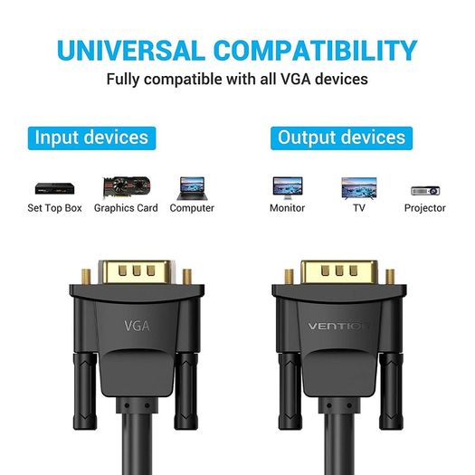Vention 5M Premium VGA/WQXGA (2K/QHD/Full HD) [2560x1600@60Hz] Male/Male Gold-Plated Cable (Brand New/Warranty)
