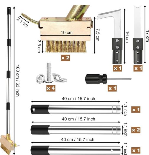 Patio Weed Remover Tool, 160 cm Weed Brush Long Handle, Heavy Duty Patio Scraper & Wire Brush, 3 Different Durable Weeder Tools Heads for Cleaning Block Paving and Driveway