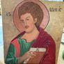 Vintage Hand Painted religious Icon of St Luke on wood Byzantine style Image 3