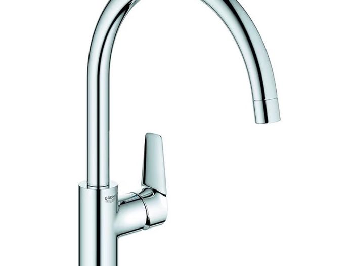 Single Lever Kitchen Sink Mixer Tap High C Spout, 360 Swivel Range, 28 mm Ceramic Cartridge, Tails 3/8 Inch, Min. Recommended Pressure 1.0 bar), Easy to Install, Chrome,