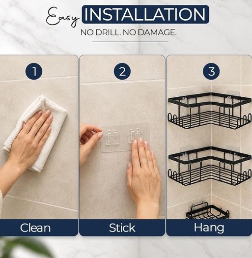Shower Caddy, Black, 3-Pack | Rustproof, No Drilling, Bathroom Shelf, With Hooks