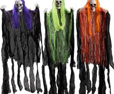 3 Pack Halloween Hanging Grim Reapers Decorations, 35.3inch Halloween Skeleton Ghost Decorations, Halloween Hanging Decoration for Haunted