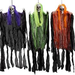 3 Pack Halloween Hanging Grim Reapers Decorations, 35.3inch Halloween Skeleton Ghost Decorations, Halloween Hanging Decoration for Haunted