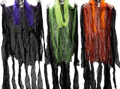3 Pack Halloween Hanging Grim Reapers Decorations, 35.3inch Halloween Skeleton Ghost Decorations, Halloween Hanging Decoration for Haunted