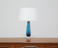 Vintage Blue & Clear Glass Table Lamp by Carl Fagerlund for Orrefors, Sweden, 1960s