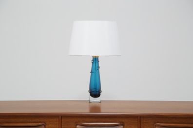 Vintage Blue & Clear Glass Table Lamp by Carl Fagerlund for Orrefors, Sweden, 1960s