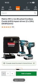 Makita 18V Li-ion Brushed Cordless Combi drill & impact driver (2 x 2Ah